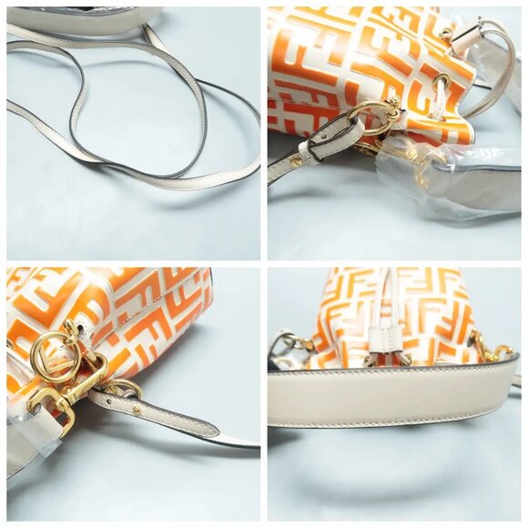 100% Authentic FENDI Mon Tresor Beige&Orange Leather Satchel 999-102424 - Picture 7 of 12